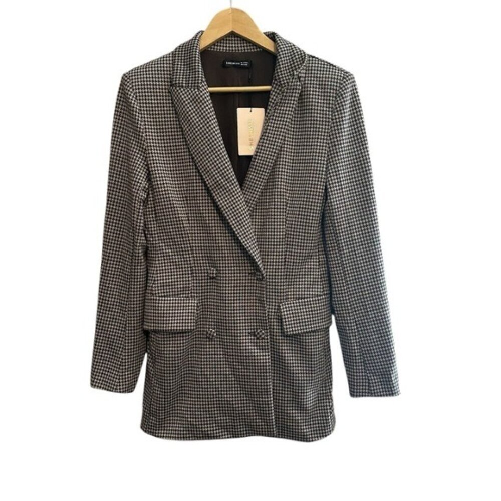 Shein Bae Black and Ivory Houndstooth Oversized Women's Blazer Size Small